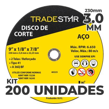 Imagem de Kit c/ 200 Disco de Corte Metal 9" 230x3,0 mm Furo 22/23 mm