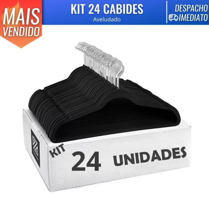 Imagem de Kit C/ 24 Cabide Aveludado C/ Gancho Organizador P/ Roupas Paramount