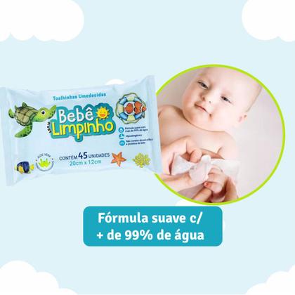 Imagem de Kit c/ 24 Pacotes Lenços Toalhas Umedecidas Aloe Vera Bebê Limpinho c/45un