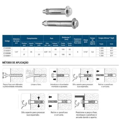 Imagem de Kit C/ 25 Chumbador CBA 1/4x2 C/ Prafuso C14200 Ancora