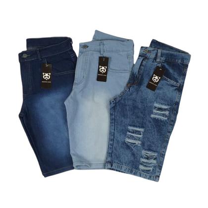 Imagem de kit c/ 3 Bermuda jeans masculina Rasgada Destroyed C/Elastano Oferta ilimitada