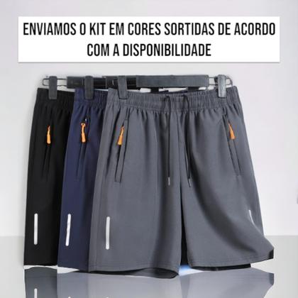 Imagem de Kit c/ 3 Bermudas CORRIDA Academia Bolso Zíper Tecido Gelado com Elastano 952