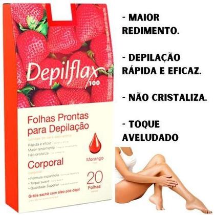 Imagem de Kit c/ 3 Caixas de Folhas para Depilação Corporal Morango depilflax c/24 unid