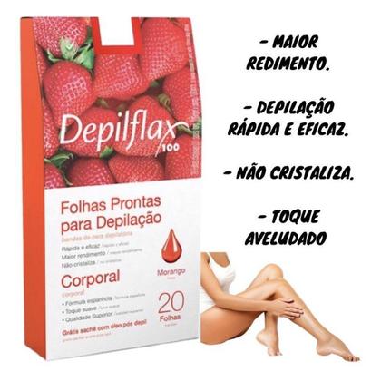 Imagem de Kit c/ 3 Caixas de Folhas para Depilação Corporal Morango depilflax c/24 unid