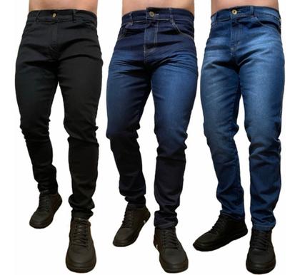 Imagem de Kit c 3 calcas jeans masculina com elastano skynni slim