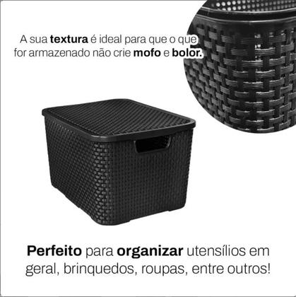 Imagem de Kit C/ 3 Cesto - Caixa Organizadora Rattan 20 Litros - Preto