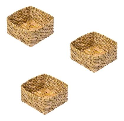 Imagem de Kit C/ 3 Cestos Pt Guardanapos palha natural de taboa 14x14x07