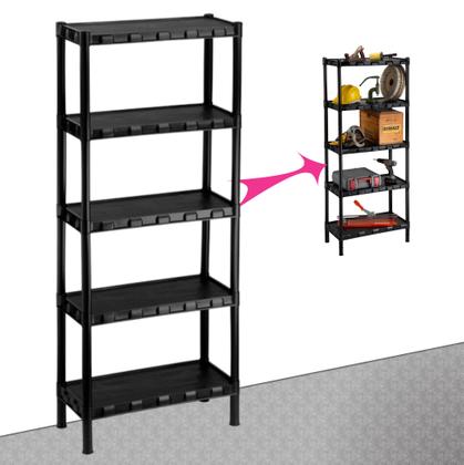 Imagem de KIT C 3 Estante Plástica Preta 5 Prateleiras com pezinhos 872 Modular Organizador