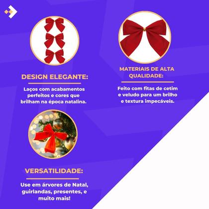 Imagem de Kit C/3 Laços De Natal Árvore Natalina Enfeite Laço
