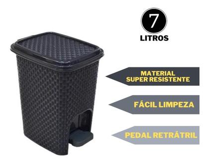 Imagem de Kit c/ 3 Lixeira Pedal Retratil Plastico Retangular Rattan