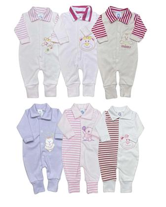 Imagem de Kit c/ 3 Macacões de Bebê Bordado virá Pé Menina e Menino