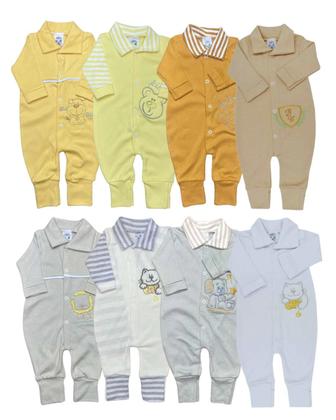 Imagem de Kit c/ 3 Macacões de Bebê Bordado virá Pé Menina e Menino