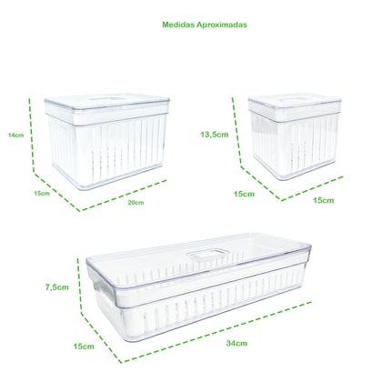 Imagem de Kit C/3 Organizador 2,8/ 3,6/3,8 Lts Armário Geladeira Cozinha Tampa Conservação Alimentos Verduras