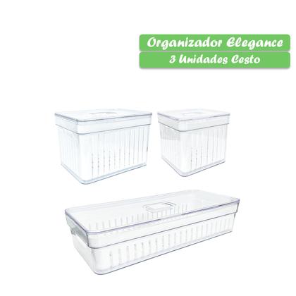 Imagem de Kit C/3 Organizador Cesto Para Geladeira Com Escorredor Interno Multiuso 2,8/ 3,6 / 3,8 Litros