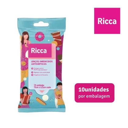 Imagem de Kit c/ 3 Pct Lenços Umedecidos Atissépticos Ricca Fragrância Refrescante 10 Unidades