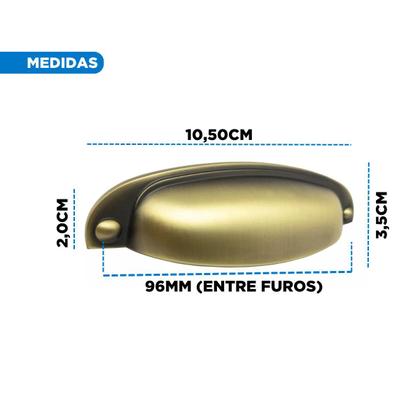 Imagem de Kit C/ 3 Puxador Concha Para Móveis Provençal Paris 96mm Antique Fosco Clássico