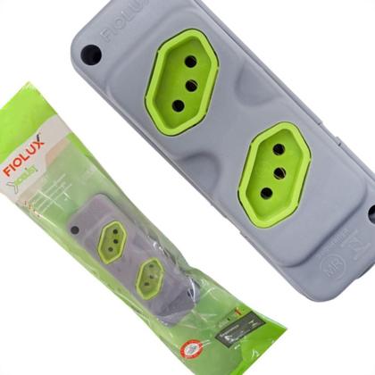 Imagem de Kit C/3 - Tomada Barra Fiolux 2P+T. 20A. Dupla Cinza/Verde