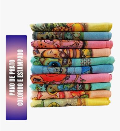 Imagem de Kit C/ 30 Pano De Prato Colorido Estampado Neves 100% Algodão