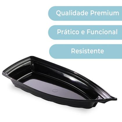 Imagem de Kit C 4 Barco Açai Sushi Preta 42X18X7,0Cm Grande 1400Ml