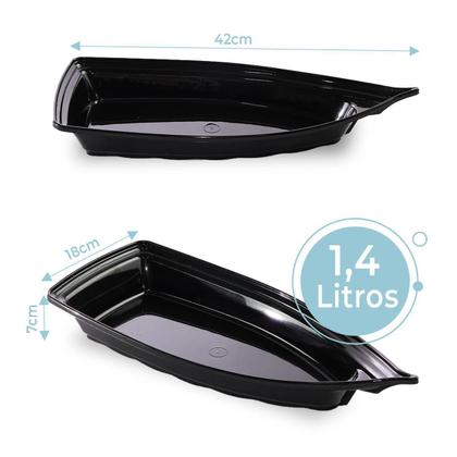 Imagem de Kit C 4 Barco Açai Sushi Preta 42X18X7,0Cm Grande 1400Ml