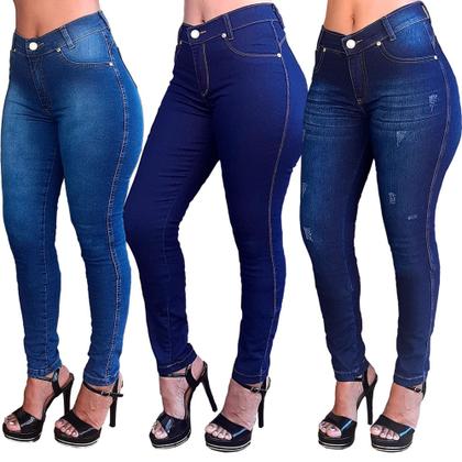 Imagem de Kit c/ 4 Calça Jeans Lycra Feminina Destroyed e Lisa