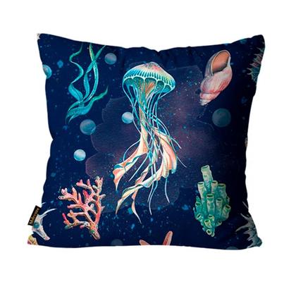 Imagem de Kit C/ 4 Capas de Almofadas Fundo do Mar Azul Marinho 45x45cm