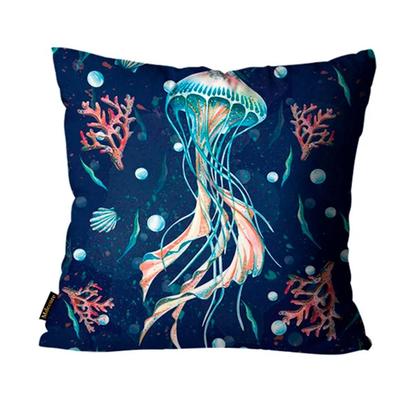 Imagem de Kit C/ 4 Capas de Almofadas Fundo do Mar Azul Marinho 45x45cm
