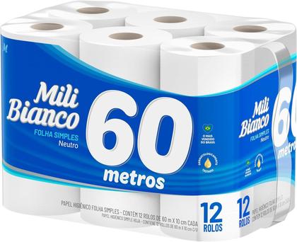 Imagem de Kit c/ 4 Mili Bianco Papel Higienico 60m Folha Simples