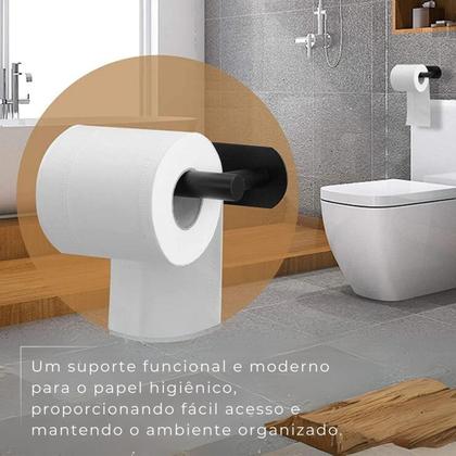 Imagem de Kit c/ 4 pçs de Acessorios para Banheiro Lavabo Preto Fixação Adesivo Porta Toalha Barra Porta Papel Higiênico Porta Toalha Argola Gancho