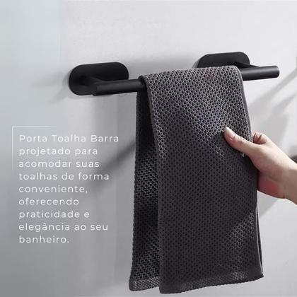 Imagem de Kit c/ 4 pçs de Acessorios para Banheiro Lavabo Preto Fixação Adesivo Porta Toalha Barra Porta Papel Higiênico Porta Toalha Argola Gancho