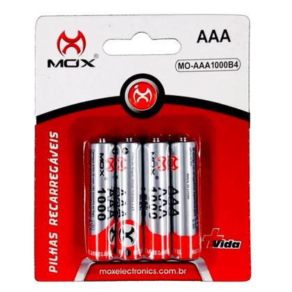 Imagem de Kit c/4 Pilhas Palito Recarregáveis AAA de 1.000mAh Mox Premium
