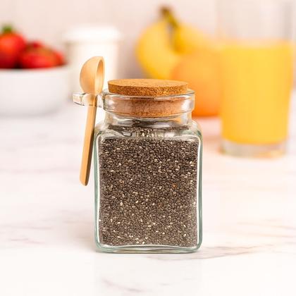 Imagem de Kit C/4 Potes De Vidro Quadrado Com Colher Em Madeira 260ml