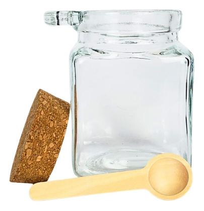 Imagem de Kit C/4 Potes De Vidro Quadrado Com Colher Em Madeira 260ml