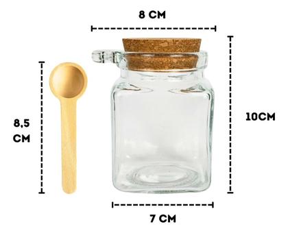 Imagem de Kit C/4 Potes De Vidro Quadrado Com Colher Em Madeira 260ml