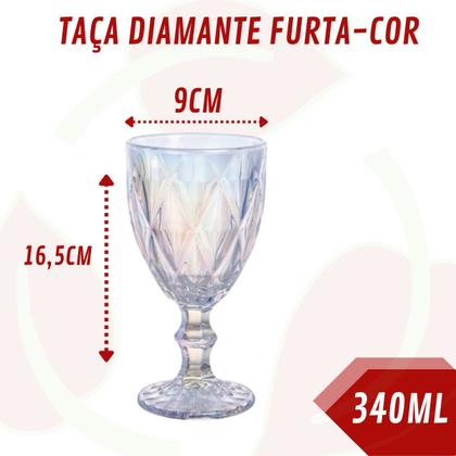 Imagem de Kit c/ 4 Taça de Vidro Diamond Colorida 340ML Suco Água Eventos