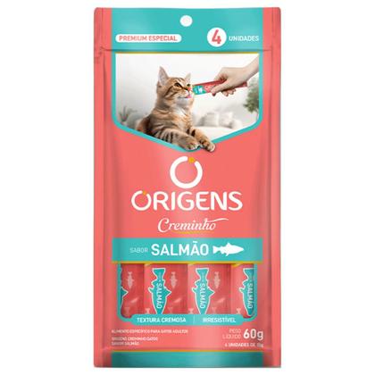 Imagem de Kit C/4 Unidades Petisco Creminho Origens Sabor Salmão Para Gatos 60g