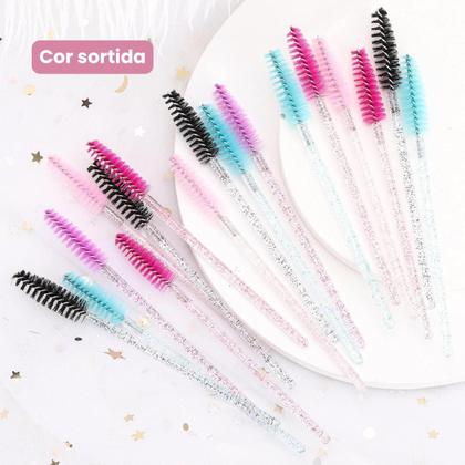 Imagem de Kit C/ 400 Escovinhas Glitter Alongamento Extensão Cílios Sobrancelha Descartável