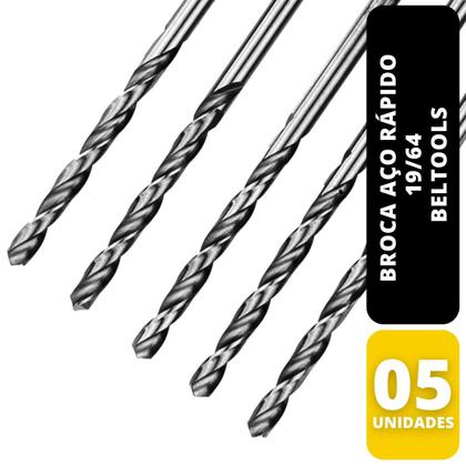 Imagem de Kit C/ 5 Broca Aço Rápido 19/64 Beltools
