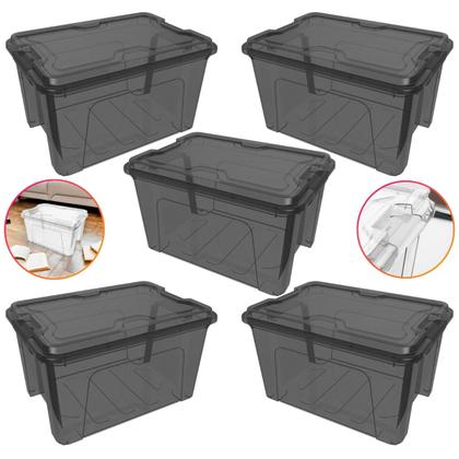 Imagem de Kit C/5 Caixas Organizadora Com Trava 20l Grande Transparente Ou Sólida