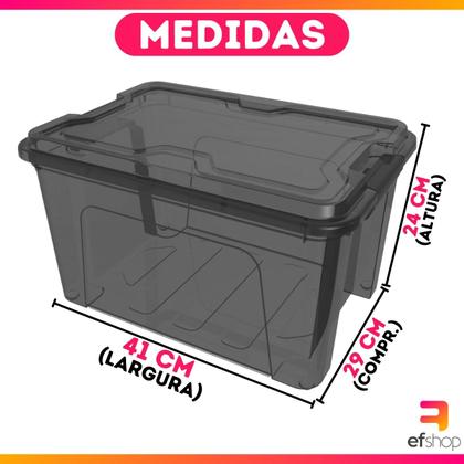 Imagem de Kit C/5 Caixas Organizadora Com Trava 20l Grande Transparente Ou Sólida