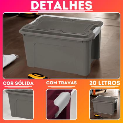Imagem de Kit C/5 Caixas Organizadora Com Trava 20l Grande Transparente Ou Sólida