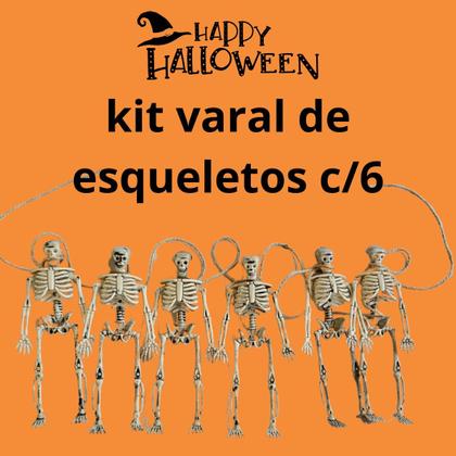 Imagem de kit c/5 pacotes varal c/6 esqueletos decoração Halloween
