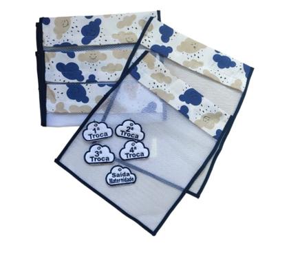Imagem de Kit c/ 5 Saquinhos Maternidade em Tule com zíper e viés Diversas Estampas + Tags Bordados - Coleção Nuvem