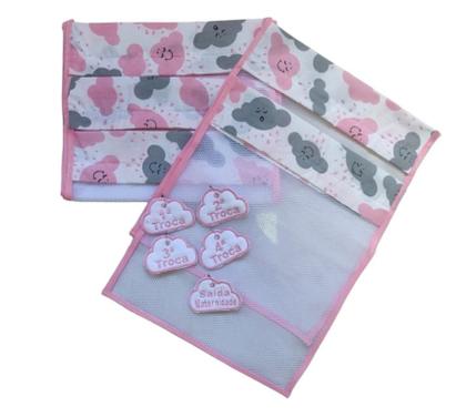 Imagem de Kit c/ 5 Saquinhos Maternidade em Tule com zíper e viés Diversas Estampas + Tags Bordados - Coleção Nuvem