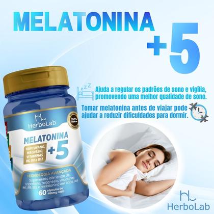 Imagem de KIT C/5 Un. Melatonina +5 Triptofano  B6 - B9 - B12 60 Cápsulas - Herbolab