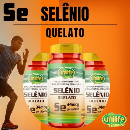 Imagem de KIT C/5 Un. Suplemento Selênio Quelato Se 500mg 60 Cápsulas Vegano - Unilife