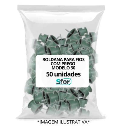 Imagem de Kit c/50 roldana para fios com prego verde modelo 30 sfor