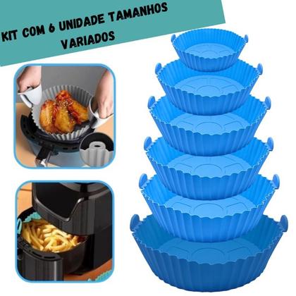 Imagem de Kit C/ 6 Bandejas Forma De Airfryer Silicone Reutilizável Antiaderente