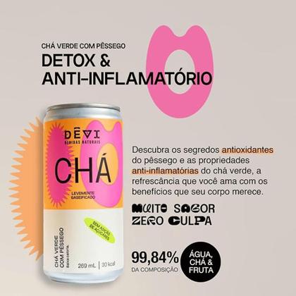 Imagem de Kit c/ 6 Chá Vegano Natural DÊVI Verde com Pêssego Gaseificado 269ml