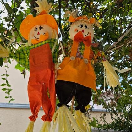 Imagem de kit c/6 Espantalho de mesa casal palha festa junina